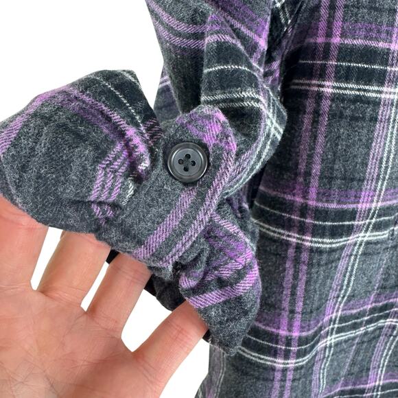 Five Brother Black Purple Plaid Flannel Button Up Shirt Women's Large - Picture 5 of 9